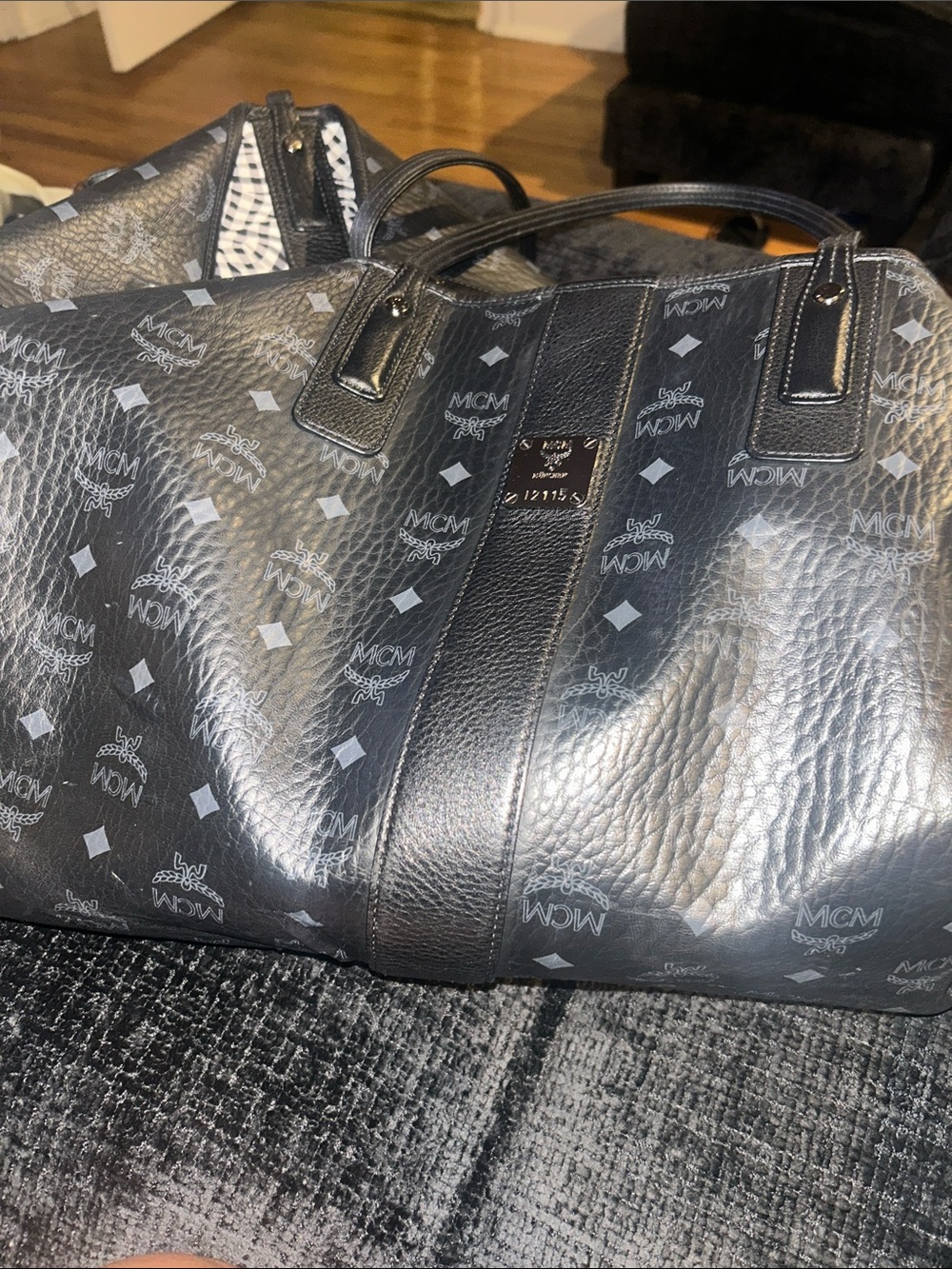 MCM Black Visetos Monogram Leather Tote